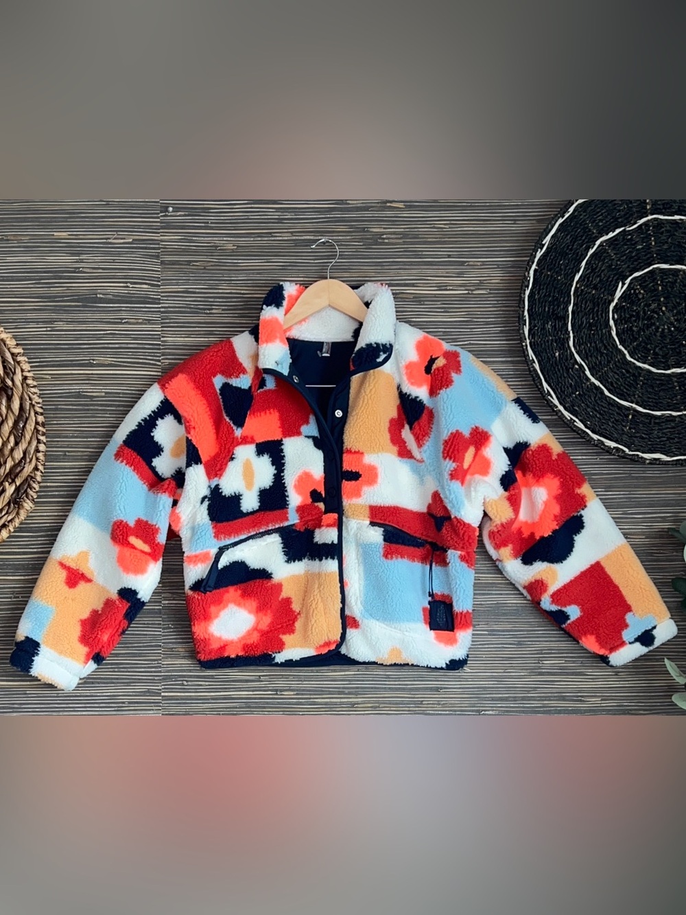 🆕 Free People Movement Hit The Slopes Printed Fleece Button Down Jacket $198 XS - Picture 3 of 16